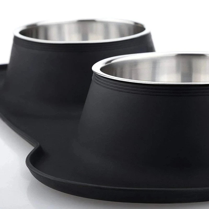 Anti-slip Stainless Steel Double Dog/Cat Bowl With Silicone Mat