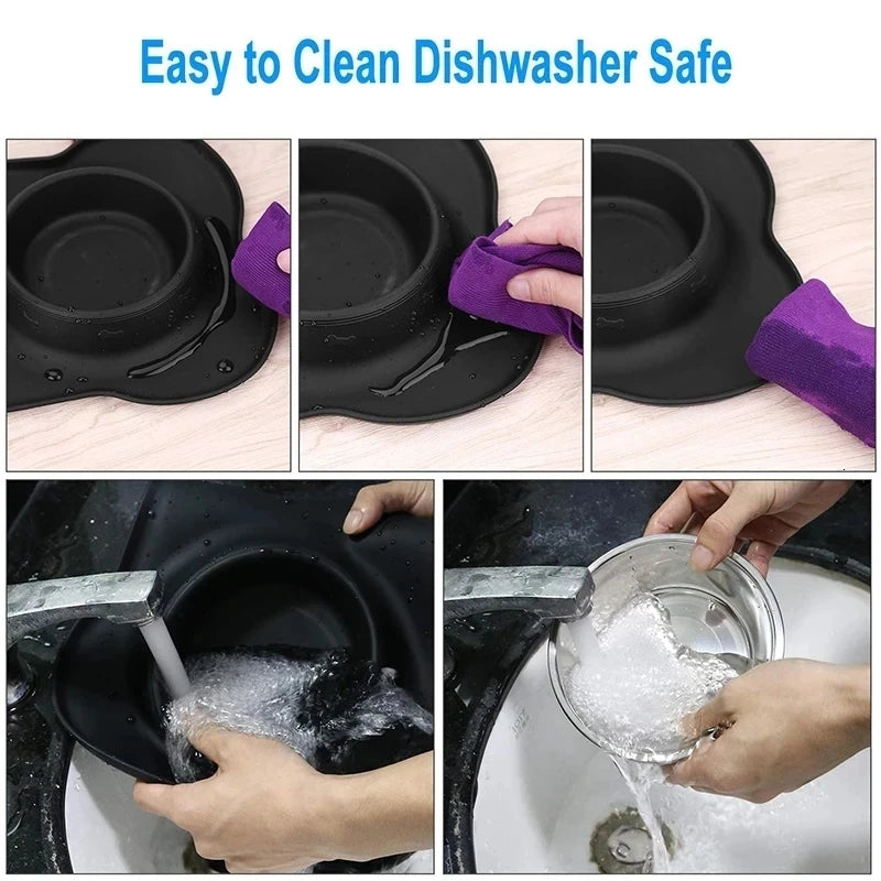Anti-slip Stainless Steel Double Dog/Cat Bowl With Silicone Mat